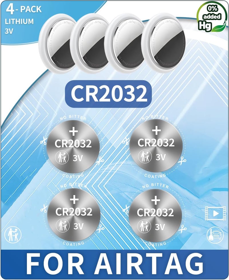 KKNCO (عبوة من 4) بطاريات بديلة لجهاز Apple AirTag، تناسب AirTag تمامًا، بدون طلاء مرير، بطارية OEM CR2032 - Image 1